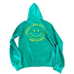 NWOT Bob Marley Green Hoodie By Fifty Six Hope Road Happy Face Positive Message